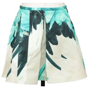 Roberto Cavalli Skirt A-Line Pleated Print Blue Ivory Zipper Cotton Sz 44